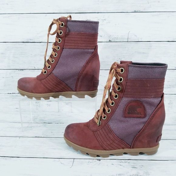 Sorel Shoes - Sorel Boots Leslie Wedge Womens Red Felt Cavas Waterproof Size 7 Shoe
